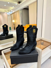 BALMAIN 26S COWBOY ANKLE BOOTS 65 MM IN BLACK PONY HAIR