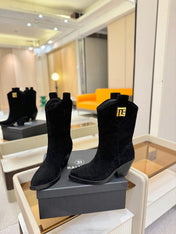 BALMAIN 26S COWBOY ANKLE BOOTS 65 MM IN BLACK SUEDE