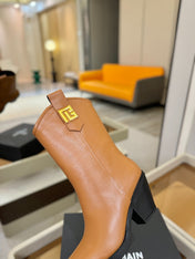 BALMAIN 26S COWBOY ANKLE BOOTS 65 MM IN BROWN CALFSKIN