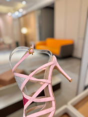 GIANVITO ROSSI 26S CROSS STRAP HEELS 85 MM IN PINK SUEDE