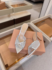 GIANVITO ROSSI 26S POINTED TOE HIGH HEELS 85 MM IN SILVER LAMBSKIN WITH RHINESTONE STRAP