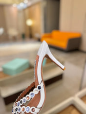 AQUAZZURA 26S TEQUILA HEELED SANDALS 85 MM IN WHITE LAMBSKIN