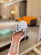 AQUAZZURA 26S TEQUILA HEELED SANDALS 85 MM IN WHITE LAMBSKIN