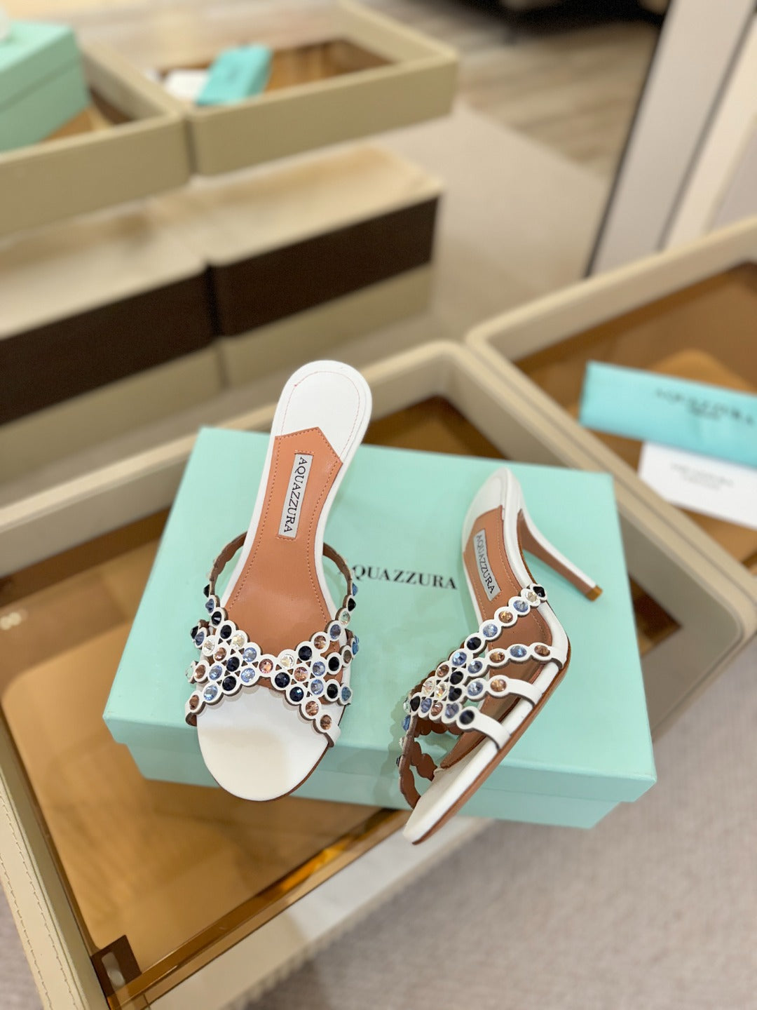 AQUAZZURA 26S TEQUILA HEELED SANDALS 85 MM IN WHITE LAMBSKIN