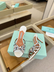AQUAZZURA 26S TEQUILA HEELED SANDALS 85 MM IN WHITE LAMBSKIN