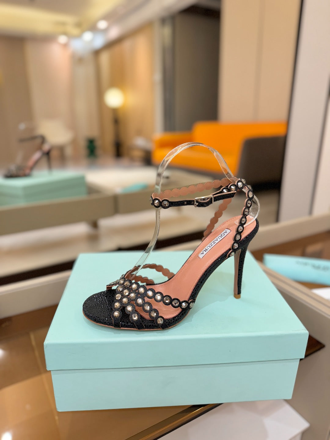 AQUAZZURA 26S STRAPPY HIGH HEELS 105 MM IN BLACK TEXTURED LEATHER