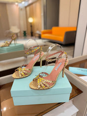 AQUAZZURA 26S STRAPPY HIGH HEELS 105 MM IN GOLD METALLIC TEXTURED LEATHER