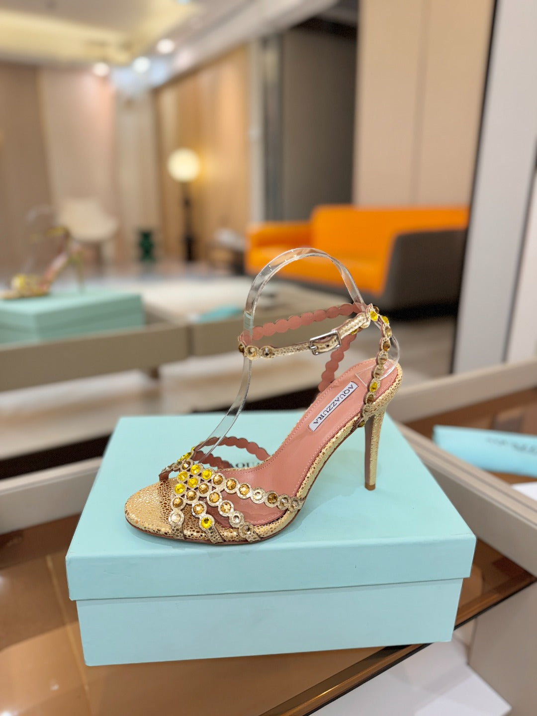 AQUAZZURA 26S STRAPPY HIGH HEELS 105 MM IN GOLD METALLIC TEXTURED LEATHER