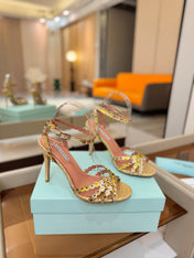 AQUAZZURA 26S STRAPPY HIGH HEELS 105 MM IN GOLD METALLIC TEXTURED LEATHER