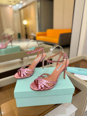 AQUAZZURA 26S STRAPPY HIGH HEELS 105 MM IN PINK PATENT LAMBSKIN STYLE 1