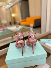 AQUAZZURA 26S STRAPPY HIGH HEELS 105 MM IN PINK PATENT LAMBSKIN STYLE 1