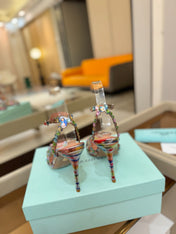 AQUAZZURA 26S STRAPPY HIGH HEELS 105 MM IN MULTICOLOR SNAKESKIN