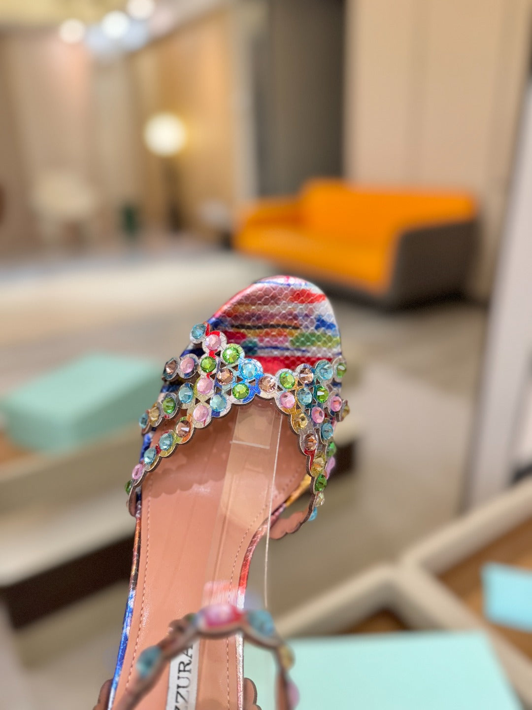 AQUAZZURA 26S STRAPPY HIGH HEELS 105 MM IN MULTICOLOR SNAKESKIN