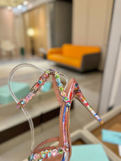 AQUAZZURA 26S STRAPPY HIGH HEELS 105 MM IN MULTICOLOR SNAKESKIN