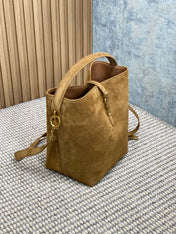 LE 37 SMALL BUCKET BAG 25 IN BROWN SUEDE GOLD HARDWARE