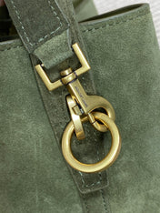LE 37 SMALL BUCKET BAG 25 IN HUNTER GREEN SUEDE GOLD HARDWARE