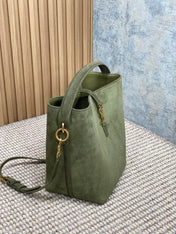 LE 37 SMALL BUCKET BAG 25 IN HUNTER GREEN SUEDE GOLD HARDWARE