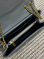 LOULOU SMALL 25 SHOULDER BAG IN DARK GREEN LAMBSKIN GOLD HARDWARE
