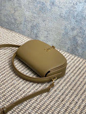 VOLTAIRE HALF-MOON SHOULDER BAG 24 IN CEDAR BROWN CALFSKIN GOLD METALLIC