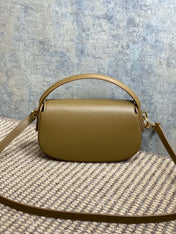 VOLTAIRE HALF-MOON SHOULDER BAG 24 IN CEDAR BROWN CALFSKIN GOLD METALLIC