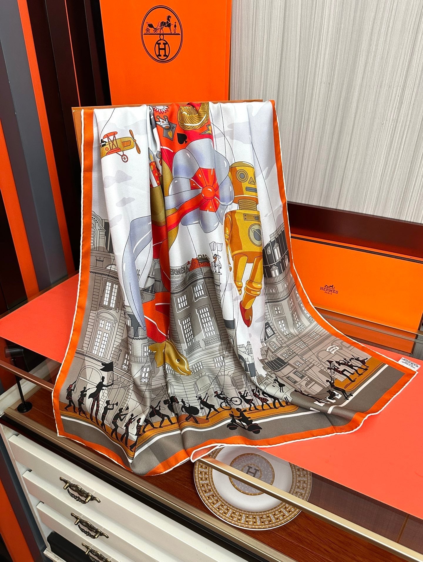 HERMES 26S PRINTED SQUARE SCARF 90 IN SILK 307339