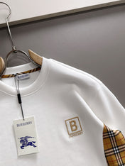 BURBERRY CHECK TRIM COTTON SWEATSHIRT IN WHITE
