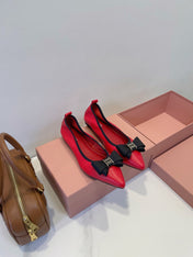MIUMIU 26S BALLET FLATS IN RED CALFSKIN WITH BOW