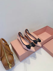 MIUMIU 26S BALLET FLATS IN LIGHT PINK CALFSKIN WITH BOW