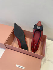 MIUMIU 26S BALLET FLATS IN DARK RED CALFSKIN WITH BOW
