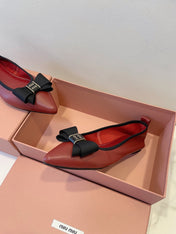 MIUMIU 26S BALLET FLATS IN DARK RED CALFSKIN WITH BOW