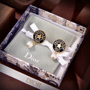 CD 26S STAR LOGO PEARL DROP EARRINGS IN GOLD TONE METAL 629949