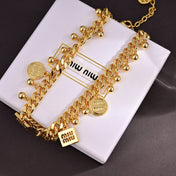 MIUMIU 26S CHARM DOUBLE CHAIN BRACELET WITH MINI BALL DETAILS IN GOLD TONE METAL 631784