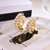 MIUMIU 26S PEARL EMBELLISHED HOOP EARRINGS IN GOLD TONE METAL 631796