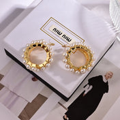 MIUMIU 26S PEARL EMBELLISHED HOOP EARRINGS IN GOLD TONE METAL 631796
