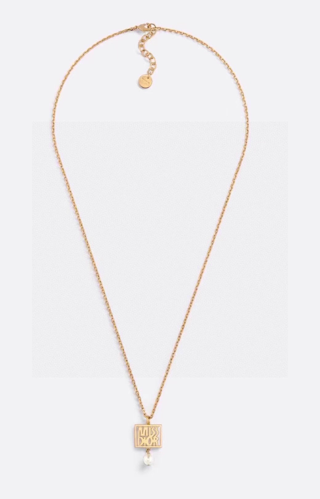 CD 26S MISS DIOR LOGO PEARL PENDANT NECKLACE IN GOLD METAL