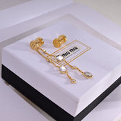 MIUMIU 26S CRYSTAL CHAIN DROP EARRINGS IN GOLD TONE METAL 633263