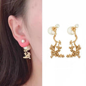 CD 26S DIOR PEARL BLOSSOM BRANCH DROP EARRINGS IN GOLD METAL