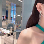 MIUMIU 26S SQUARE CRYSTAL CASCADE TASSEL DROP EARRINGS IN SILVER TONE METAL 635075