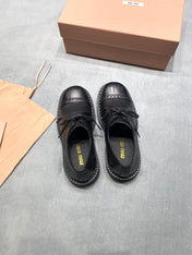 MIUMIU 26S LACE-UP LOAFERS IN BLACK GRAINED CALFSKIN