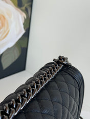 CHANEL BOY 25S 25 CM IN BLACK LAMBSKIN