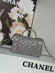 MINI FLAP BAG 20 IN LIGHT GRAY GLOSSY CALFSKIN GOLD HARDWARE