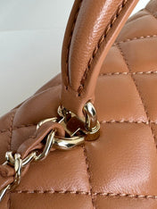 FLAP BAG 20 IN BRONZE BROWN LAMBSKIN WITH HANDLE- NEW