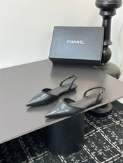 CHANEL 26S SLINGBACK FLATS IN BLACK LAMBSKIN