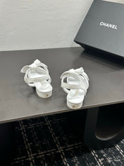 CHANEL 26S BOW SANDALS IN WHITE CALFSKIN