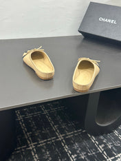 CHANEL 26S BALLET FLATS IN BEIGE CALFSKIN WITH BLACK CC LOGO
