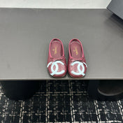 CHANEL 26S BALLET FLATS IN DARK RED CALFSKIN WITH WHITE CC LOGO