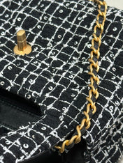 KELLY SHOPPING BAG 19 IN BLACK MIX WHITE TWEED GOLD HARDWARE