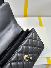 FLAP BAG 18 WITH HANDLE IN BLACK CALFSKIN GOLD HARDWARE