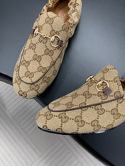 GUCCI 26S LOAFERS IN DARK BEIGE CANVAS