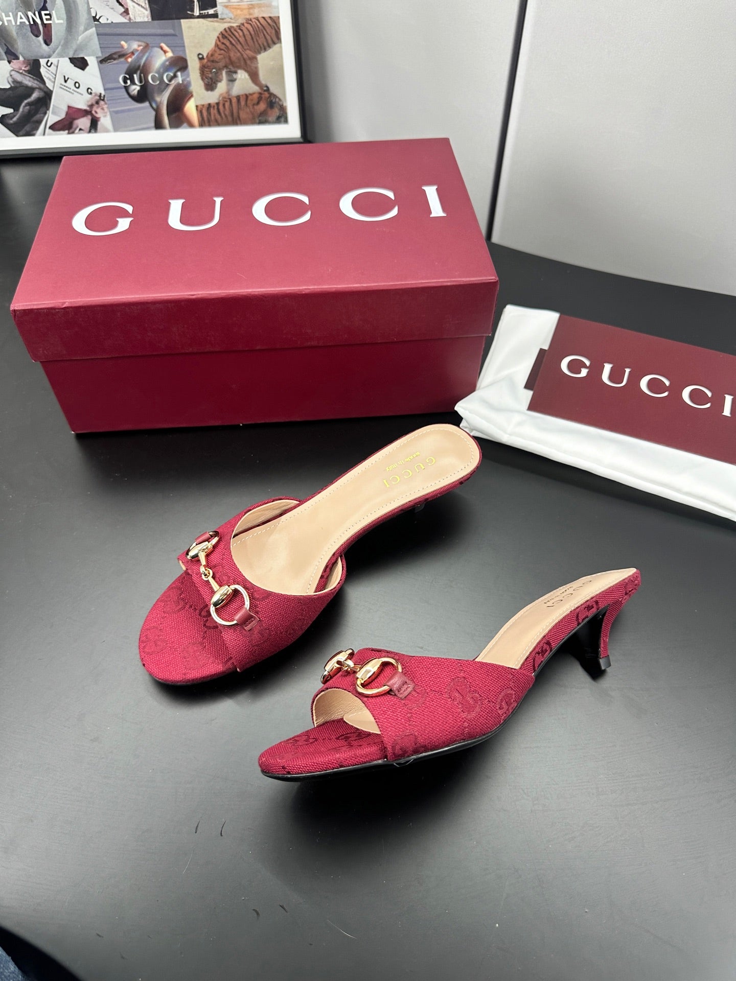 GUCCI 26S HIGH-HEELED SANDALS 50 MM IN RED CANVAS